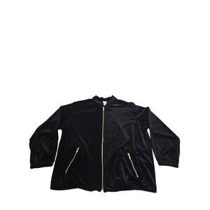 Chicos Travelers Black Velvet Velour Zipper Track Jacket 4 Gold Zipper XXL/20